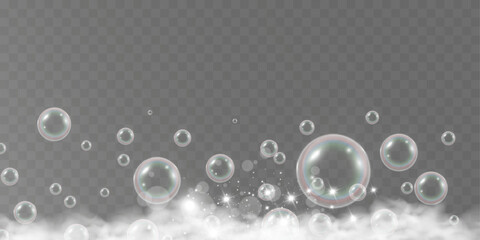 Air bubbles.Soap foam vector illustration on a transparent background.	
