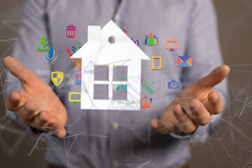 home iot - Neural network 3D illustration. Big data and cybersecurity - neural network exposure...