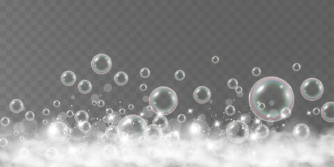 Air bubbles.Soap foam vector illustration on a transparent background.	
