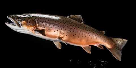 Isolated Atlantic Salmon leaping posture.