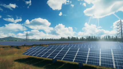 Solar panels at sunset - renewable energy With sky background, eco technology, photovoltaic farm, concept of sustainable resources and renewable energy, vector