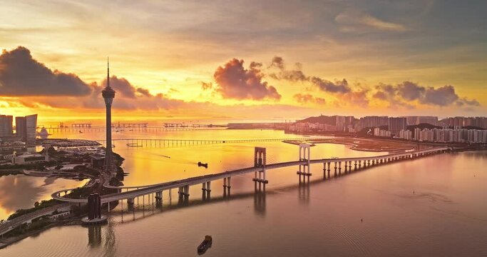 Aerial view Macau bridge architecture and ocean nature scenery