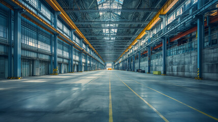 Hall inside a large industrial building bottom view - obrazy, fototapety, plakaty