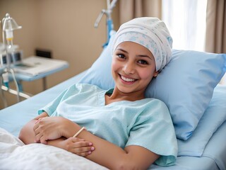 Obraz na płótnie Canvas a woman lying in a hospital bed. 