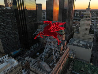 Aerial View of the Pegasus Above Downtown Dallas, Texas
