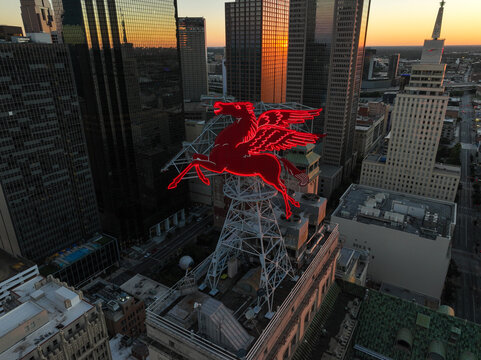 Aerial View of the Pegasus Above Downtown Dallas, Texas