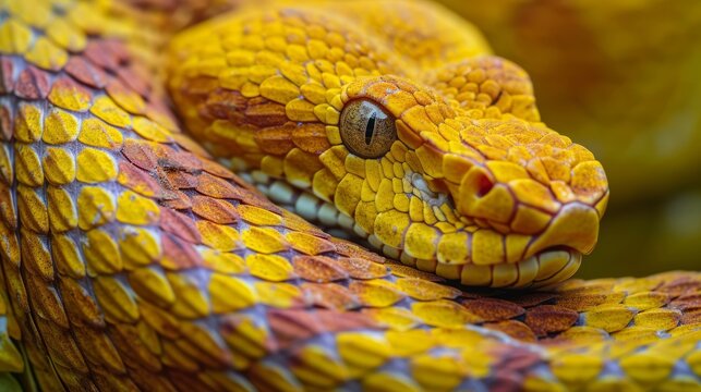 A close-up photo of a viper. Macro portrait of a viper.