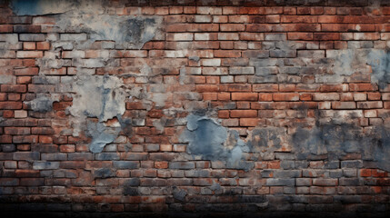 Brick wall background, discolored grunge texture or pattern for design. Generative ai