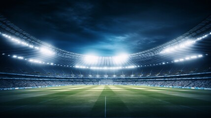Fototapeta na wymiar Nighttime illumination and football arena with vivid lighting sports backdrop.