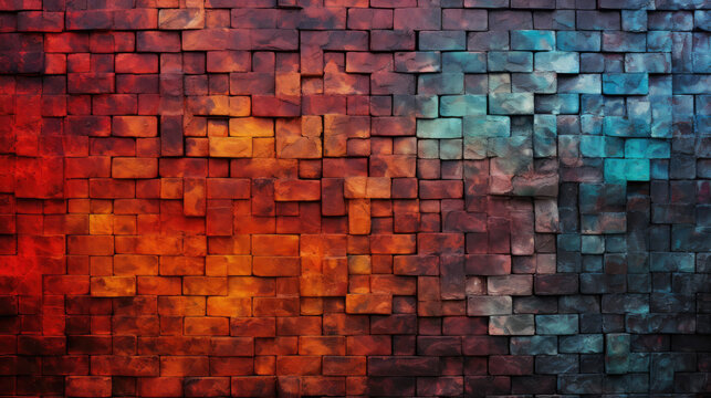 Brick wall background, flaming colors grunge texture or pattern for design. Generative ai © LFK