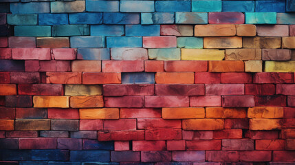 Brick wall background, jazzy colors grunge texture or pattern for design, wallpaper. Generative ai - obrazy, fototapety, plakaty