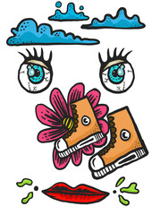 Doodle pop art Clip Art cloud shoes eyes and lips Set 1