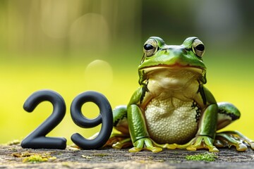 Green Frog with 29 numbers. 29 february leap year day idea