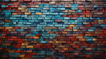 Brick wall background, loud colors grunge texture or pattern for design, wallpaper. Generative ai