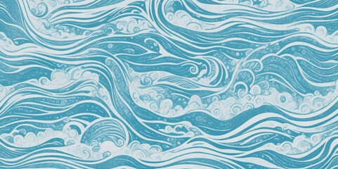 Vector ocean wave line blue and white background. Ocean sea art with natural template. Seamless soft blue ocean pattern wave water background.