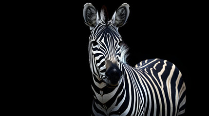 Zebra on isolated black background, National Animals, World Animals Day, Religious Animals, International Wildlife Day, Jungle Day, Generative Ai