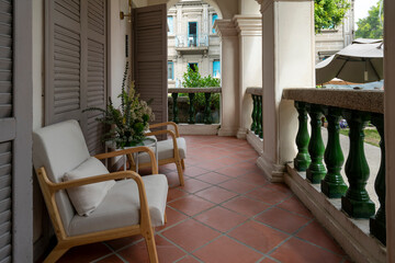 The sofa and table on the balcony