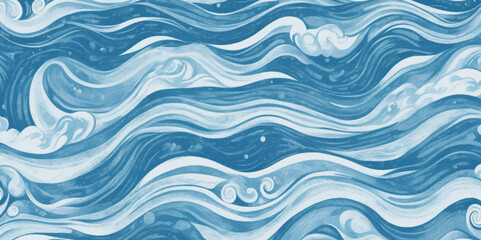Fototapeta na wymiar Vector ocean wave line blue and white background. Ocean sea art with natural template. Seamless soft blue ocean pattern wave water background.