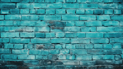 Brick wall background, turqoise colorful grunge texture or pattern for design. Generative ai