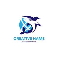 Fototapeta premium Global Shark logo design vector isolated illustration template