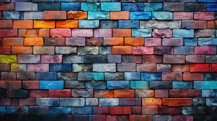 Brick wall background, vibrant colors grunge texture or pattern for design, wallpaper. Generative ai
