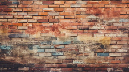 Brick wall background, vintage colorful grunge texture or pattern for design. Generative ai