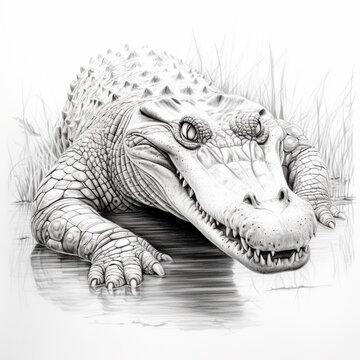 Pencil sketch cute crocodile animal drawing images Generative AI