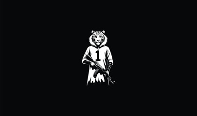 Fototapeta na wymiar silhouette of a person with ghost og lion, holding ak 47
