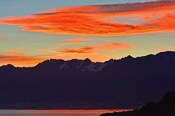 incredible sunsets over the mountain range, ushuaia