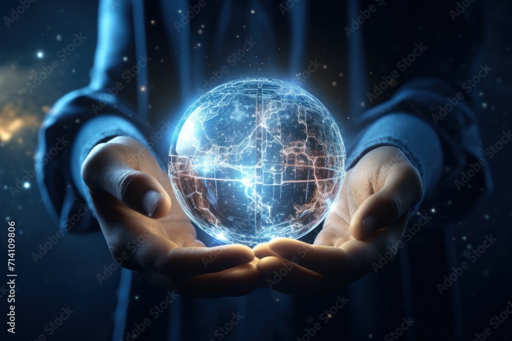 Poster global network connection in night sky background