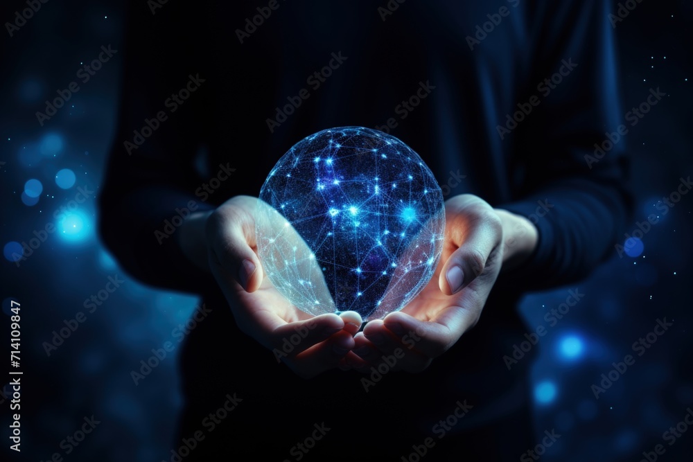 Poster global network connection in night sky background