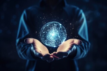 Global Network Connection in Night Sky Background