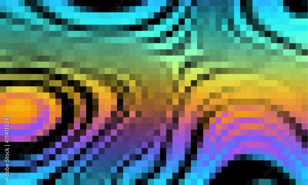 Poster trippy psychedelic colorful neon geometric shapes abstract background, pixelated vector pattern