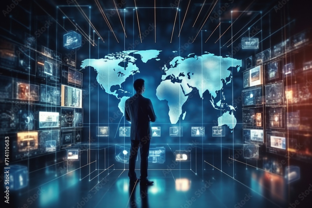 Poster digital marketing using global networking for online shopping.