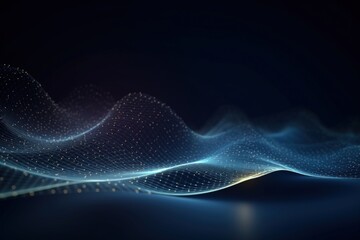 Dynamic digital wave background with dots and particles.
