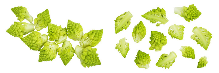 Romanesco broccoli cabbage or Roman Cauliflower isolated on white background . Top view. Flat lay