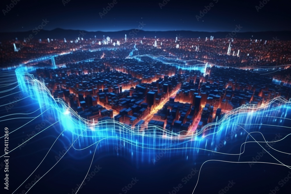 Poster smart city design with data connection technology concept.