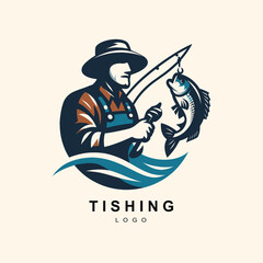 Fototapeta premium A man fishing with a fish on a hook