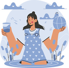 world water day vector illustration flat design,concept of ecology and world water day,.  water flat illustration png with women by generative ai