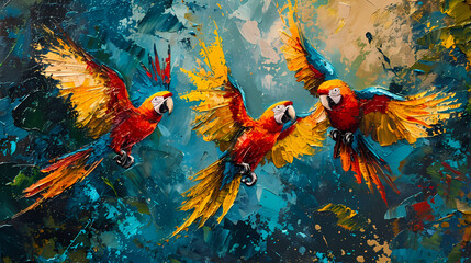 parrots flying - obrazy, fototapety, plakaty