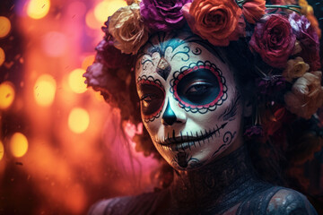 Catrina on blurred background with light
