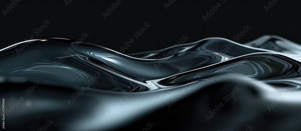 Poster render of a dark background with a 3d generated abstract glass wave.