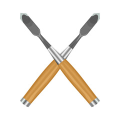 illustration of crossed carving tools isolated on white background. crossed wood chisel tools icon illustration. . Crossed carving tools illustration.