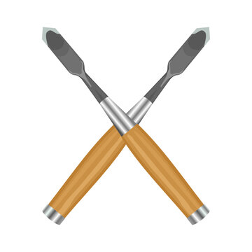 illustration of crossed carving tools isolated on white background. crossed wood chisel tools icon illustration. . Crossed carving tools illustration.