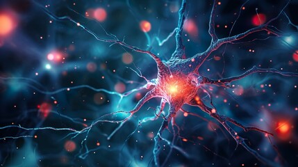 Neuron cell in abstract space made with AI generative technology