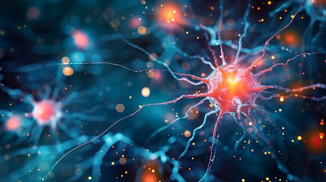 Neuron cell in abstract space made with AI generative technology