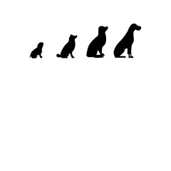 Vector silhouette of a dog on a white background.Collection of vector silhouettes of dogs, from small to big. Symbol of animal and pet.
