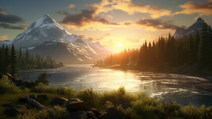 the sun casting its warm glow over a breathtaking landscape rendered in hyper-realistic 8k resolution using Unreal Engine capturing the brilliance and serene beauty of a sunlit scene. - Powered by Adobe