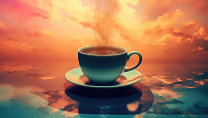 Coffee and caffeine addiction surreal background - obrazy, fototapety, plakaty