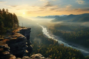 Foto op Canvas Sunrise at Bohemian Switzerland forest, Czech republic © protix